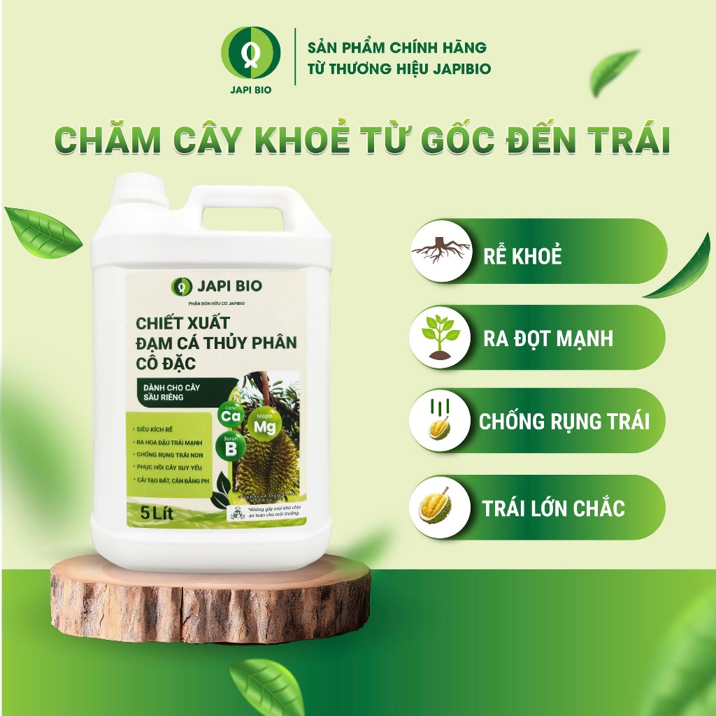 Phân Bón Hữu Cơ JapiBio 5L – Đạm Cá Cô Đặc Cho Sầu Riêng – Kích Rễ, Bật Chồi, Ra Hoa, Đậu Trái