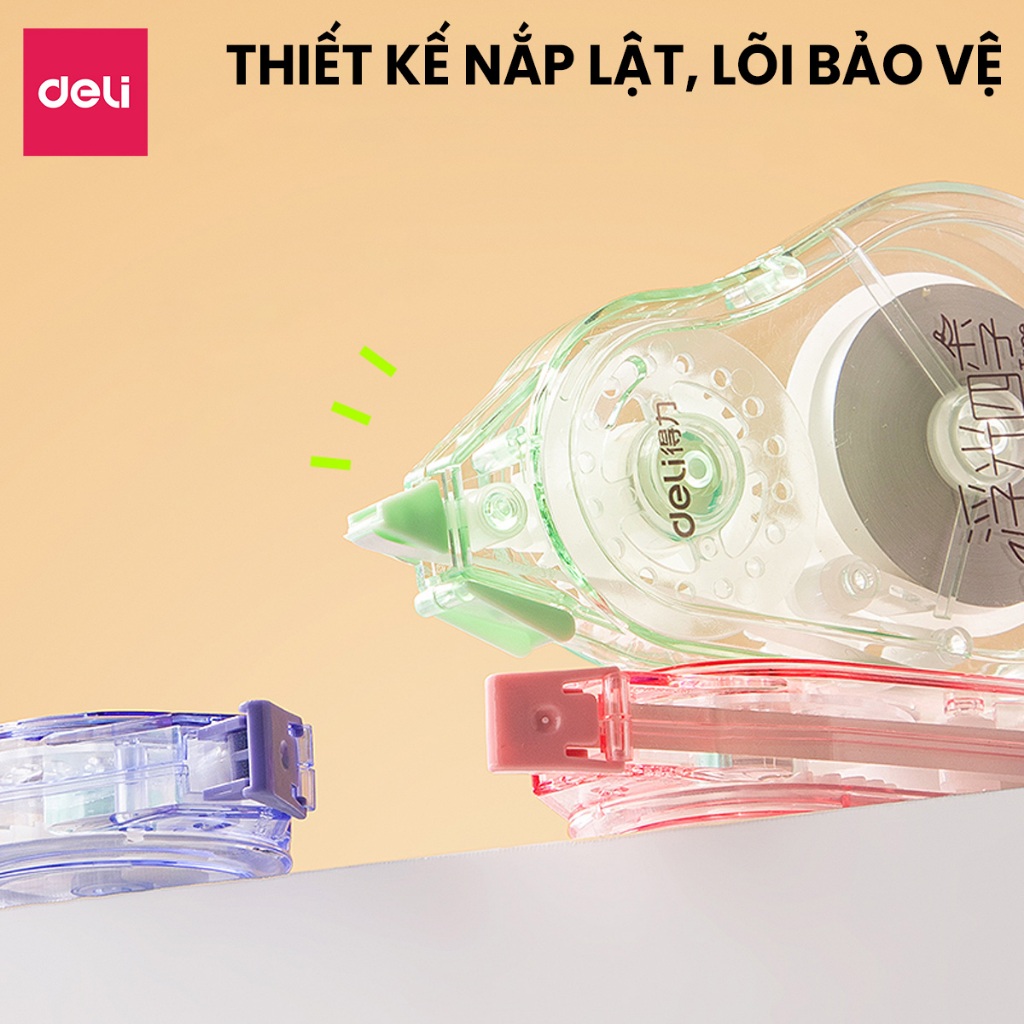 Băng Xoá 50m Deli Nắp Gập Bút Xoá Băng Thiết Kế Nhiều Màu - Xoá Sạch Khô Siêu Nhanh Viết Đè Lên Ngay