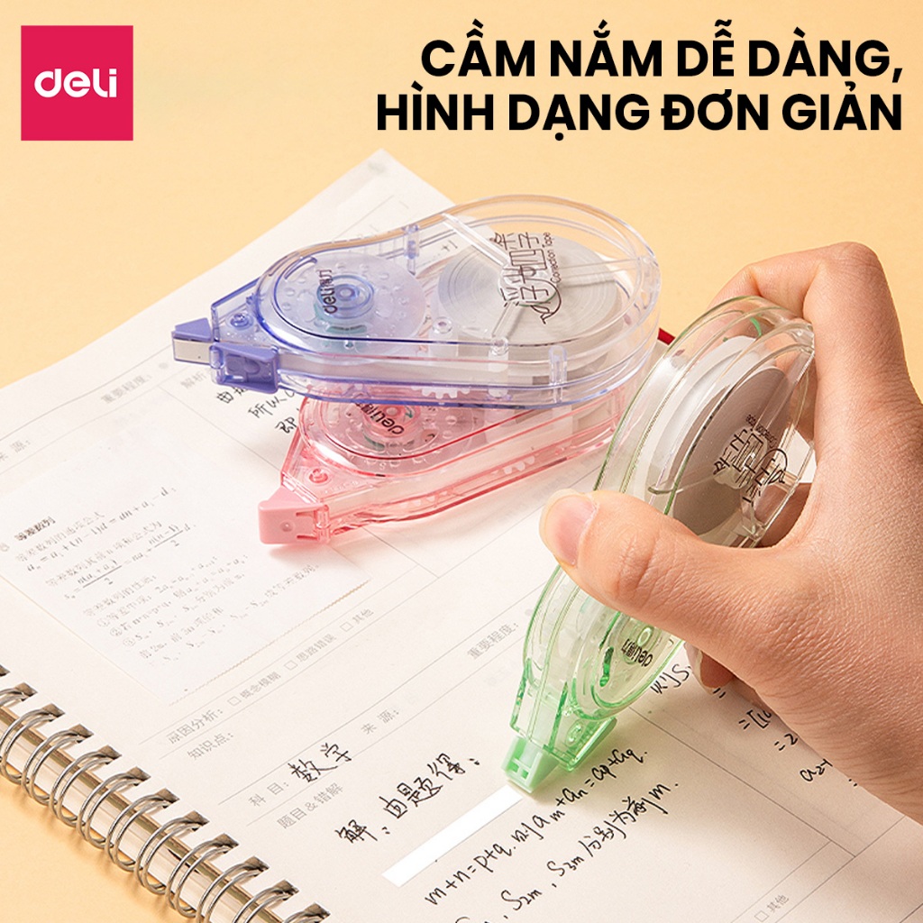 Băng Xoá 50m Deli Nắp Gập Bút Xoá Băng Thiết Kế Nhiều Màu - Xoá Sạch Khô Siêu Nhanh Viết Đè Lên Ngay
