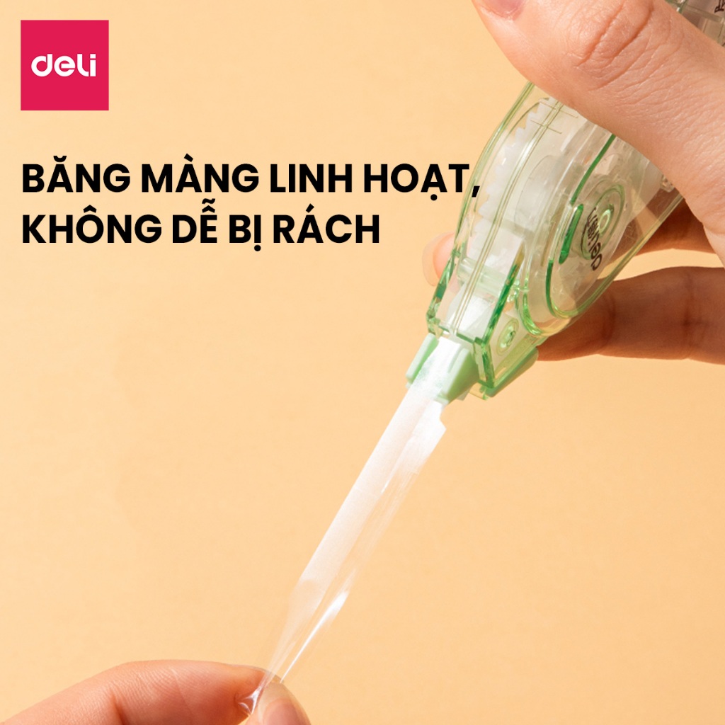 Băng Xoá 50m Deli Nắp Gập Bút Xoá Băng Thiết Kế Nhiều Màu - Xoá Sạch Khô Siêu Nhanh Viết Đè Lên Ngay