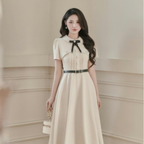 Đầm Thiết Kế Dáng Dài KALOE Chiết Ly Choàng Cổ Tặng Kèm Đai Lưng Thanh Lịch AC02 | BigBuy360 - bigbuy360.vn