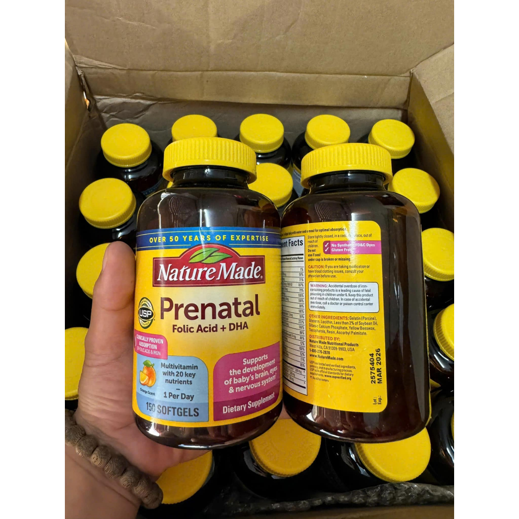 Vitamin bà bầu Prenatal + DHA 200mg Nature Made nội địa Mỹ [1/2027]