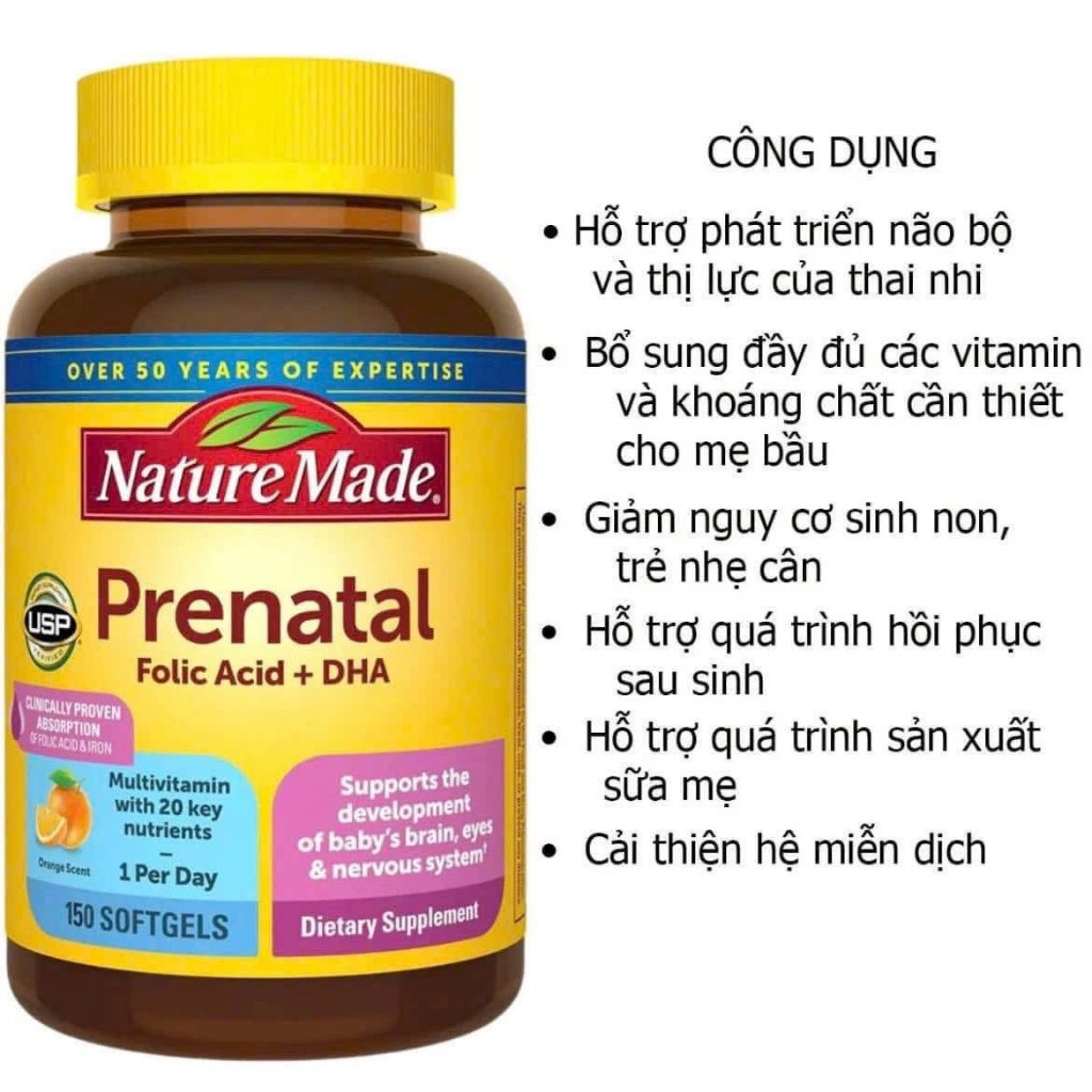 Vitamin bà bầu Prenatal + DHA 200mg Nature Made nội địa Mỹ [1/2027]
