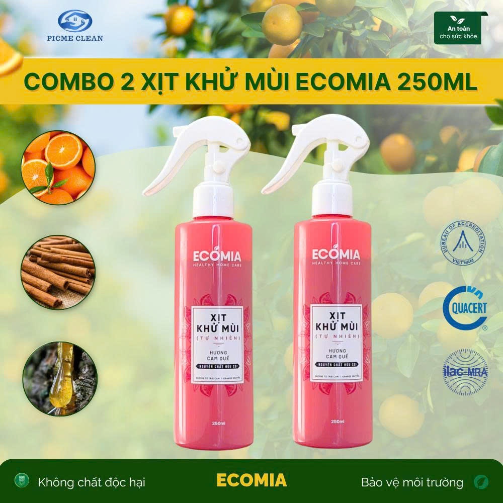 Combo 2 Xịt Phòng Hương Cam Quế ECOMIA Giúp Khử Mùi Ẩm Mốc, Phòng Ngủ, Nhà Vệ Sinh, Phòng Khách, Bếp, Hương Thơm Dễ Chịu
