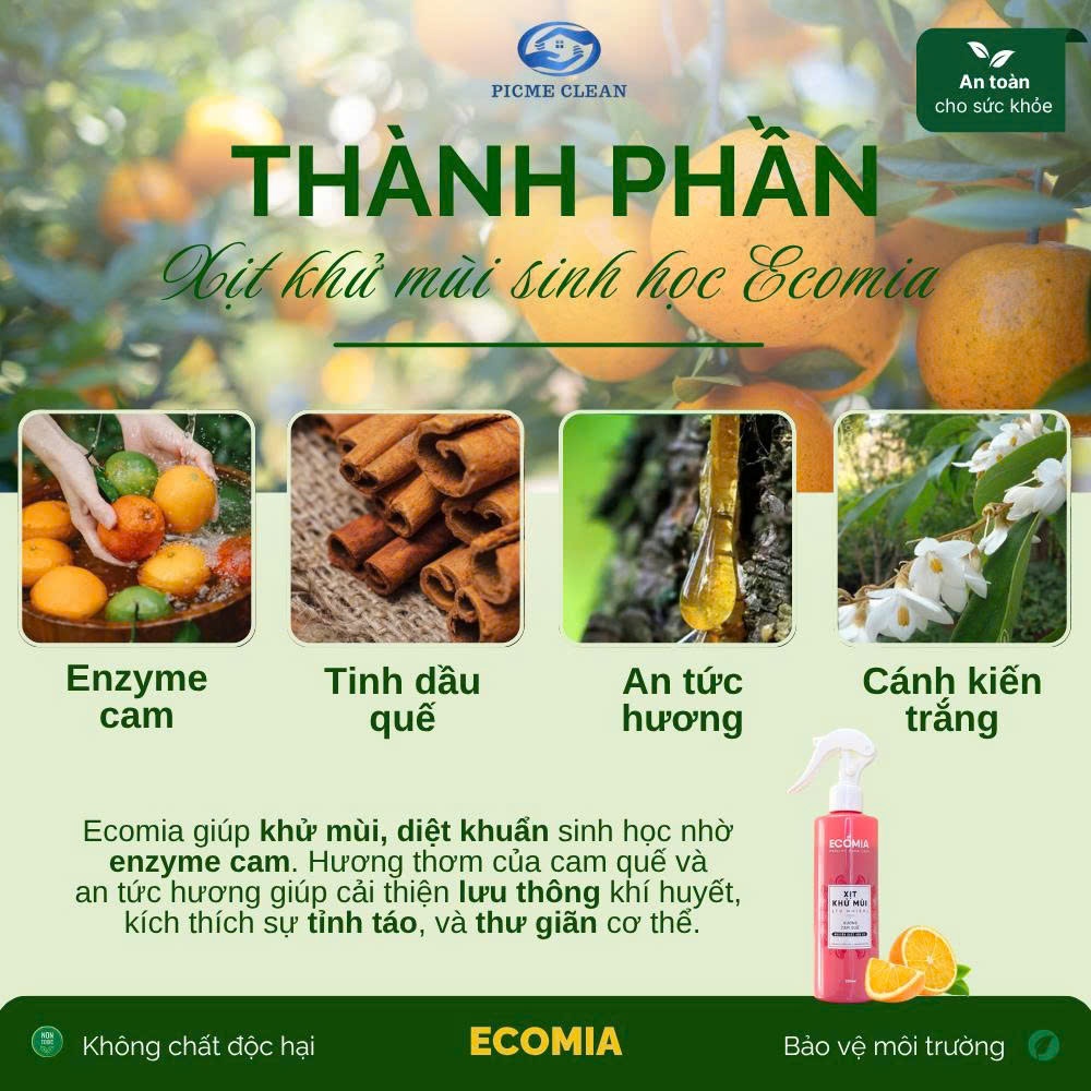 Combo 2 Xịt Phòng Hương Cam Quế ECOMIA Giúp Khử Mùi Ẩm Mốc, Phòng Ngủ, Nhà Vệ Sinh, Phòng Khách, Bếp, Hương Thơm Dễ Chịu