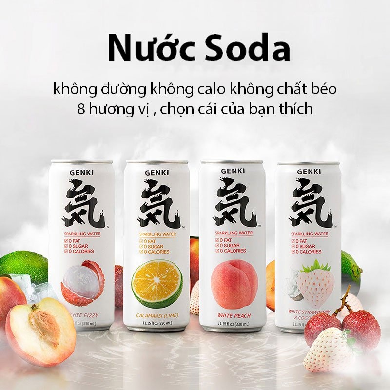 Combo 6 lon Nước Soda trái cây Genki Forest sparkling có ga không calo lon 330ml