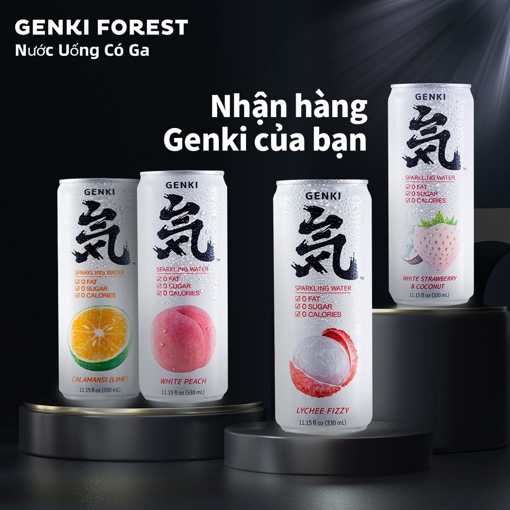 Combo 6 lon Nước Soda trái cây Genki Forest sparkling có ga không calo lon 330ml
