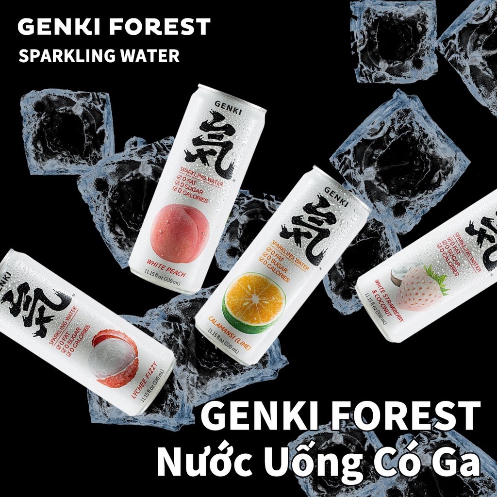 Combo 6 lon Nước Soda trái cây Genki Forest sparkling có ga không calo lon 330ml