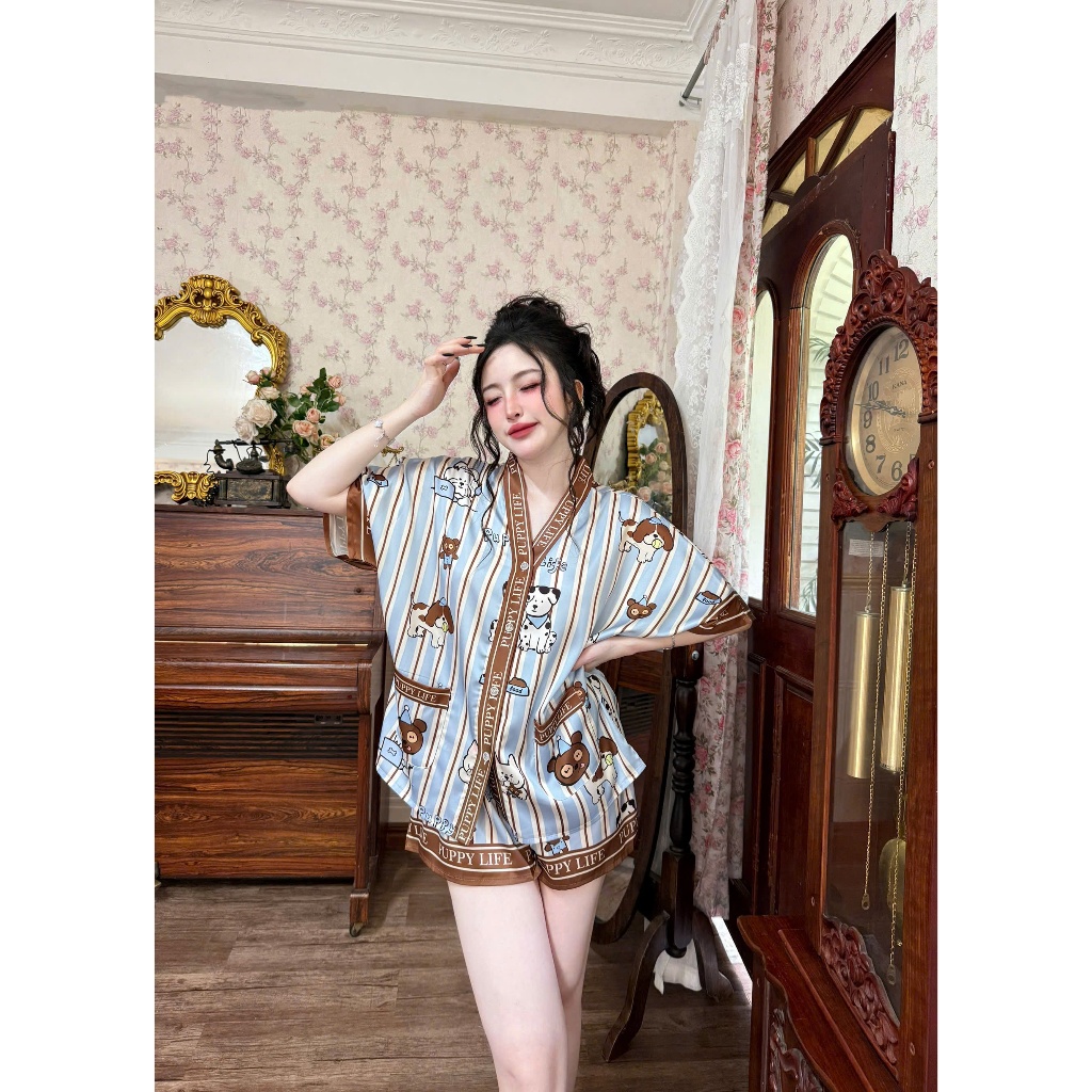 Bộ đùi pijama tay cánh dơi Vy Linh chất liệu lụa latin cao cấp mặc thoáng mát, thấm hút mồ hôi,không bai nhão S1316