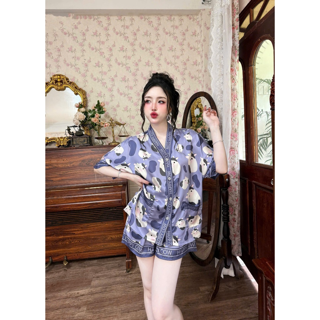 Bộ đùi pijama tay cánh dơi Vy Linh chất liệu lụa latin cao cấp mặc thoáng mát, thấm hút mồ hôi,không bai nhão S1316