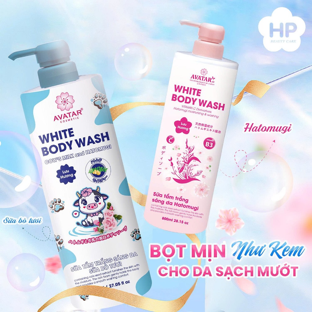 Sữa Tắm Dưỡng Trắng Sáng Da Avatar Body Wash 800 mL (2 Loại)