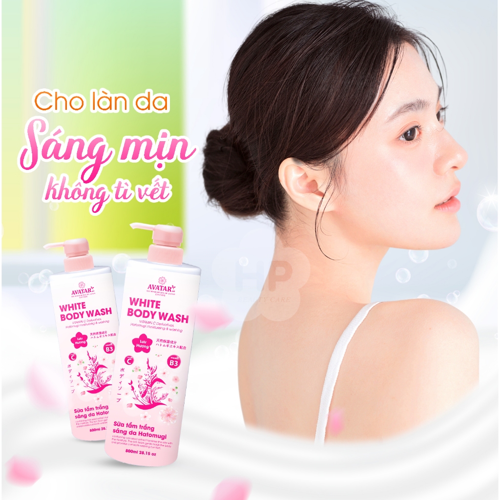 Sữa Tắm Dưỡng Trắng Sáng Da Hatomugi Avatar White Body Wash 800 mL