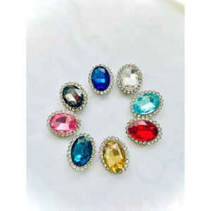 Set 10 viên đá oval viền xoàn 13x18mm
