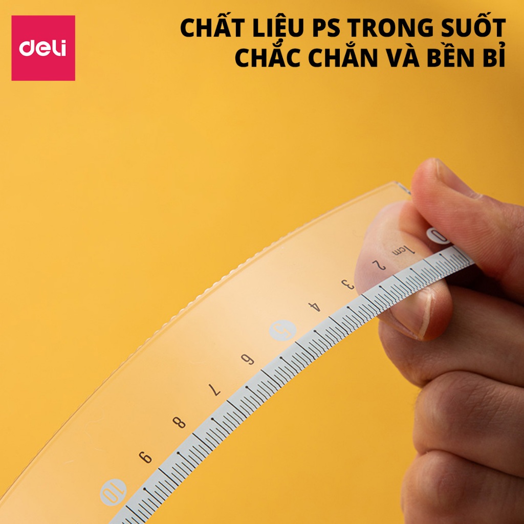 Thước Kẻ Deli 15/20cm Trong Suốt Màu Hồng/Xanh - Thước Đo Tỷ Lệ Chuẩn Dụng Cụ Học Tập Học Sinh Dân Văn Phòng