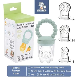 Túi Nhai Ăn Dặm Silicon GutyKids Chống Hóc An Toàn, Tiện Lợi, 3 Núm 3 Kích Thước Giúp Bé Tập Ăn Dễ Dàng