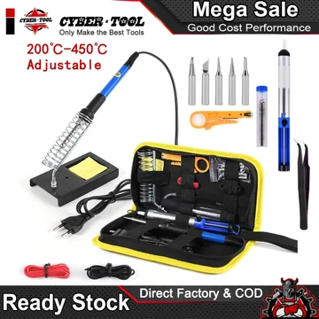 bộ 15 món Mỏ hàn thiếc điều chỉnh nhiệt độ, máy hàn chì mini, mỏ hàn 60w 220v và phụ kiện hàn, thiếc hàn