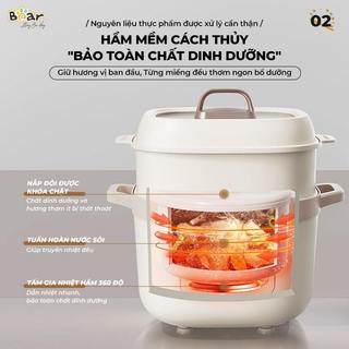 Nồi Nấu Cháo Chậm Đa Năng 1.6L Bear SB-NNC16, Kèm Lồng Hấp, 200W, Cách Thủy Hầm, Hẹn Giờ,BH 18 Tháng