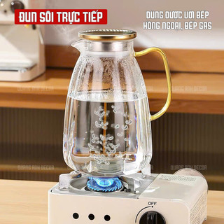 Bình Thủy Tinh Chịu Nhiệt BOROSILICATE Cao Cấp Siêu Nhẹ Chịu Lực, Đun Được Phong Cách Vintage | Bình Nước DETOX
