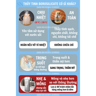 Bình Thủy Tinh Chịu Nhiệt BOROSILICATE Cao Cấp Siêu Nhẹ Chịu Lực, Đun Được Phong Cách Vintage | Bình Nước DETOX