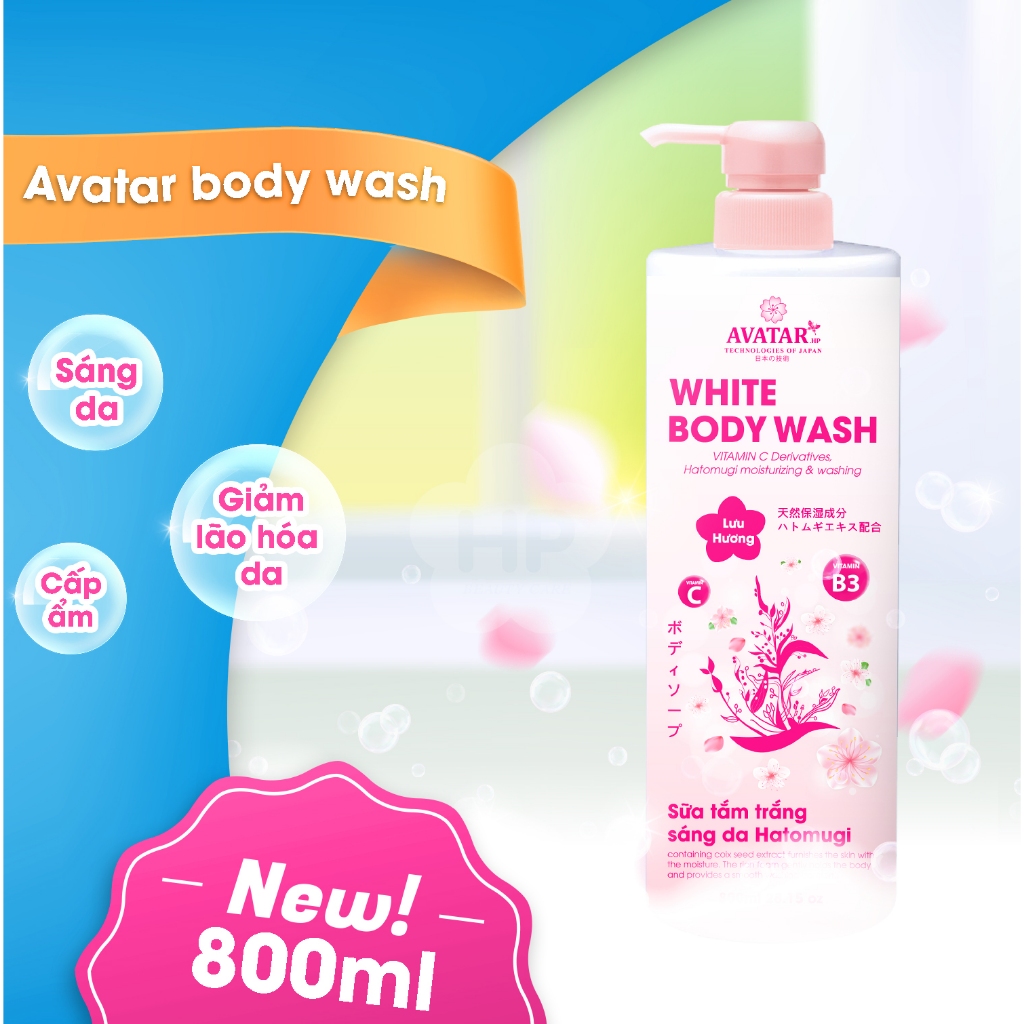 Sữa Tắm Dưỡng Trắng Sáng Da Hatomugi Avatar White Body Wash 800 mL
