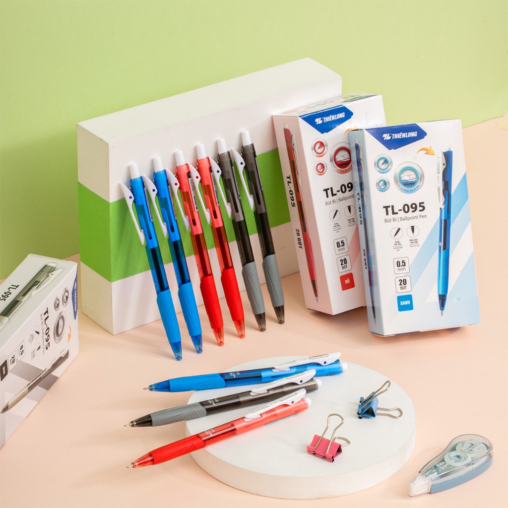 Combo 5/10/20 Bút bi Thiên Long TL-095 ngòi 0.5mm - Bút viết bi mực xanh/đỏ/đen TL095 butter ink kiểu dáng hiện đại