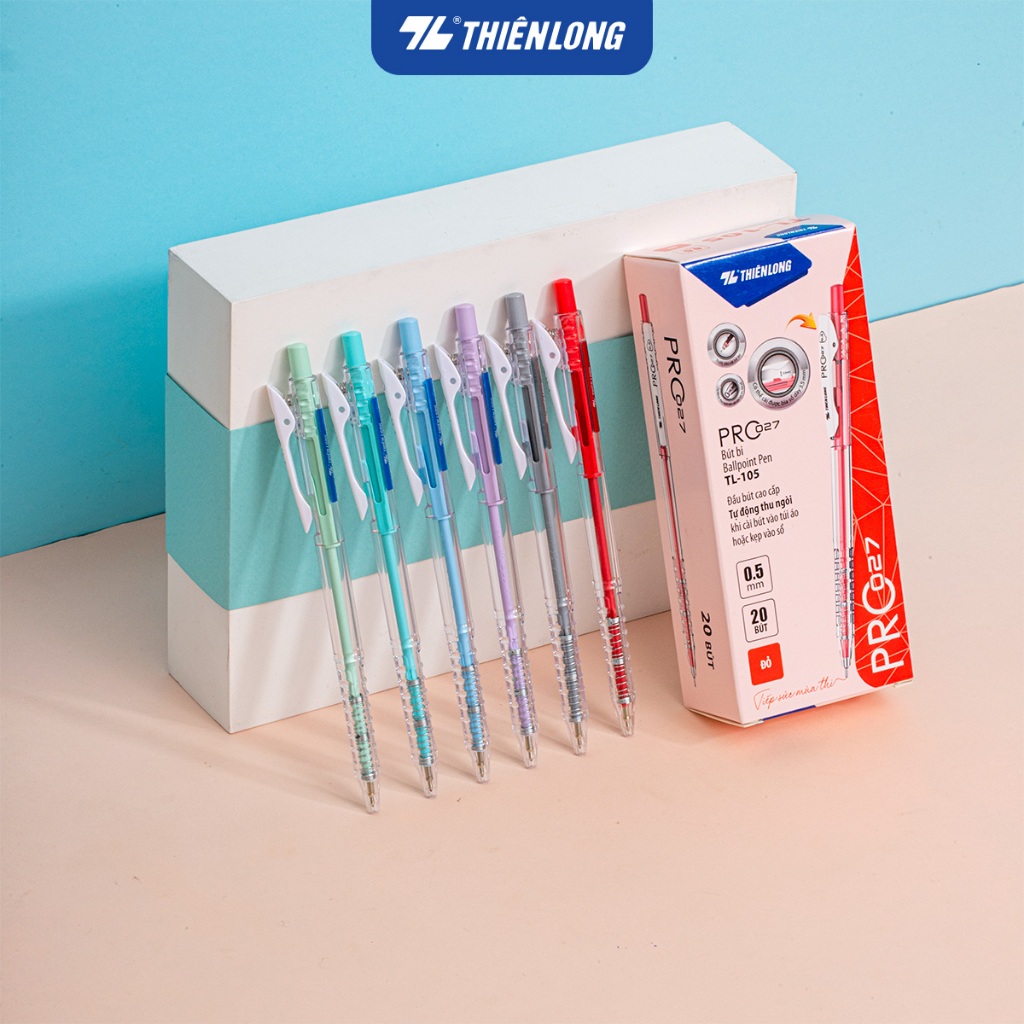 Combo 5/10/20 Bút bi Thiên Long Pro 027 TL-105 - Bút bi 3 màu mực, thân bút pastel thời trang