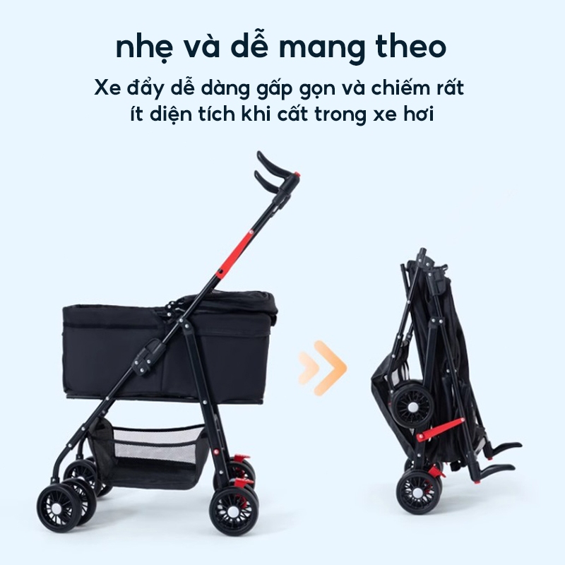 Xe đẩy thú cưng cỡ lớn, có thể tháo rời, tải trọng 25 kg, phù hợp cho chó và mèo cỡ nhỏ và vừa
