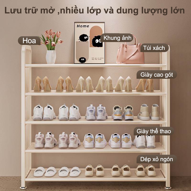 𝐎𝐥𝐢𝐟𝐞 Kệ Để Giày 5 6 7 Tầng Tiết Kiệm Không Gian Giá Đựng Giày Dép Thép Cacbon Giá Để Giày Lưới Kem Trắng