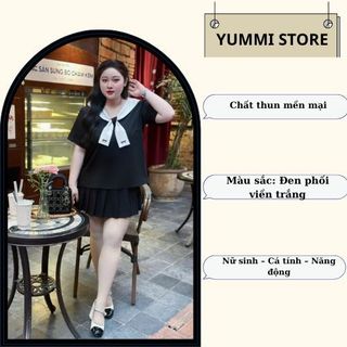 Set đồ nữ áo cổ thủy thủ phối khăn thêu nơ mix chân váy cạp chun xếp ly HCOM2624,đồ bộ nữ cá tính năng động YuuMi Style