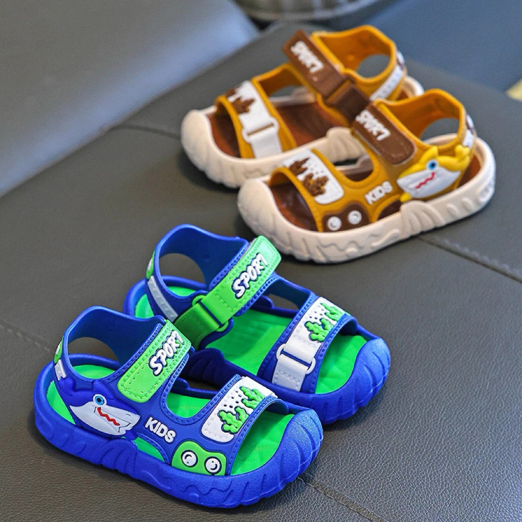 Giày quai dán sandal đi học thời trang phong cách hàn quốc cho bé trai siêu mềm êm chân hình cá mập