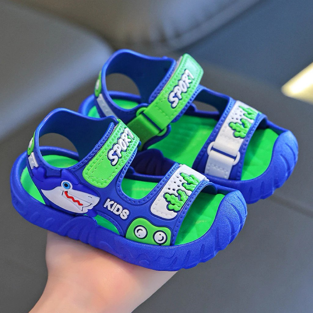 Giày quai dán sandal đi học thời trang phong cách hàn quốc cho bé trai siêu mềm êm chân hình cá mập
