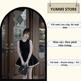 Váy nữ umi cổ tròn sát nách phối bèo viền HCOM2626, đầm nữ ôm body chân váy xòe bồng siêu xinh YuuMi Style