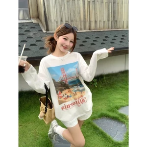Áo thun nữ tay dài in hình biển JULY FASHION, Áo thun nữ, phông nữ dài tay dáng rộng chất thun xượt mềm mại