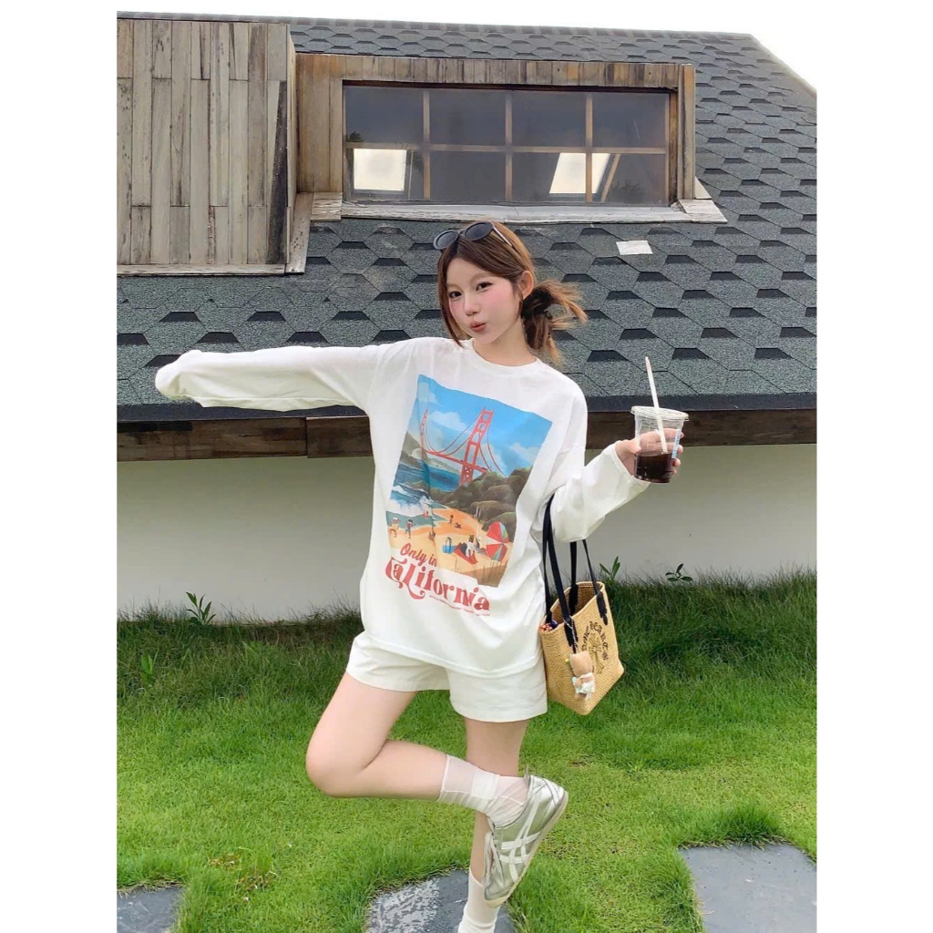 Áo thun nữ tay dài in hình biển JULY FASHION, Áo thun nữ, phông nữ dài tay dáng rộng chất thun xượt mềm mại