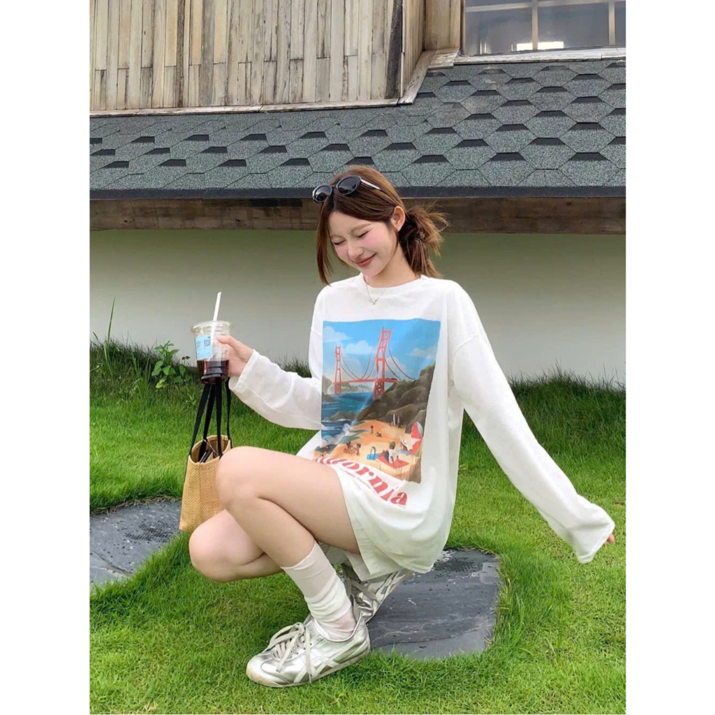 Áo thun nữ tay dài in hình biển JULY FASHION, Áo thun nữ, phông nữ dài tay dáng rộng chất thun xượt mềm mại