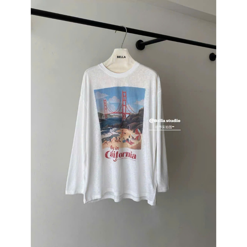 Áo thun nữ tay dài in hình biển JULY FASHION, Áo thun nữ, phông nữ dài tay dáng rộng chất thun xượt mềm mại
