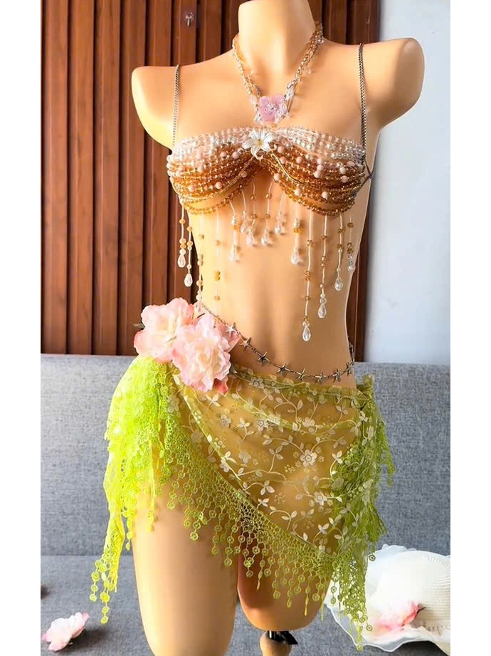 Set Bikini Ngọc Trai Hoàng Kim - Tặng kèm dây chuyền vỏ sò & 2 kẹp hoa bất kỳ,chip (Chưa bao gồm phụ kiện)