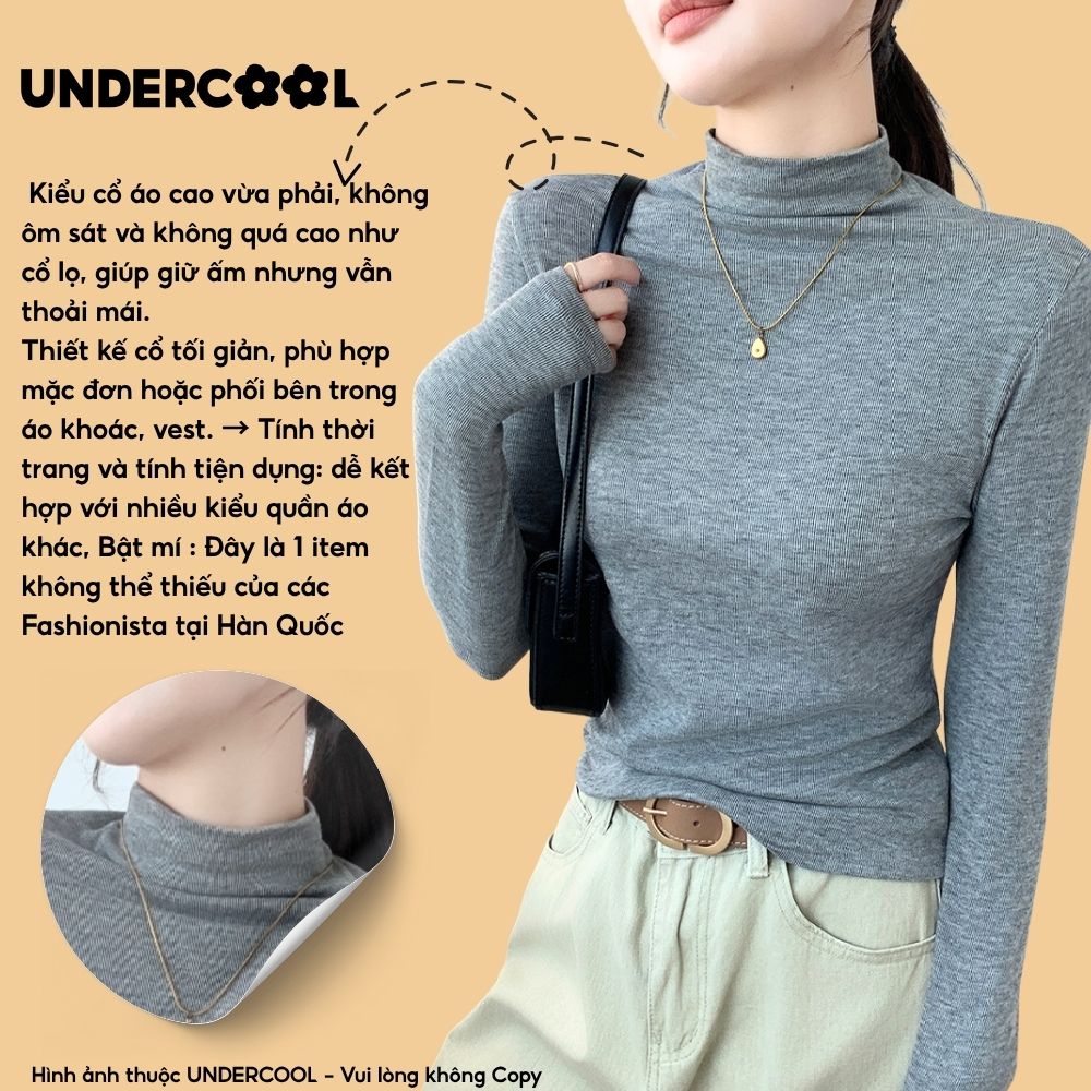Áo giữ nhiệt cổ thấp UNDERCOOL - Cổ trơn, chất cotton muối tiêu dày dặn, dài tay, dáng ôm tôn dáng H393