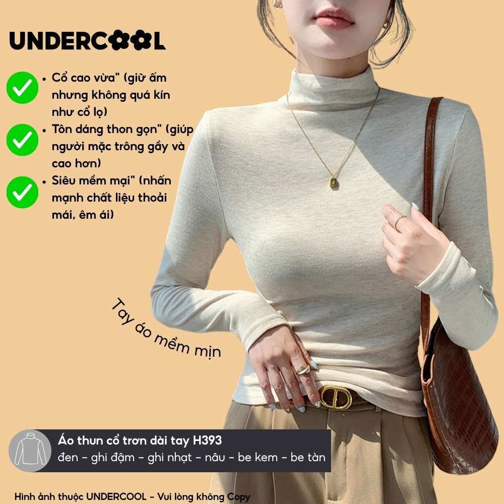 Áo giữ nhiệt cổ thấp UNDERCOOL - Cổ trơn, chất cotton muối tiêu dày dặn, dài tay, dáng ôm tôn dáng H393