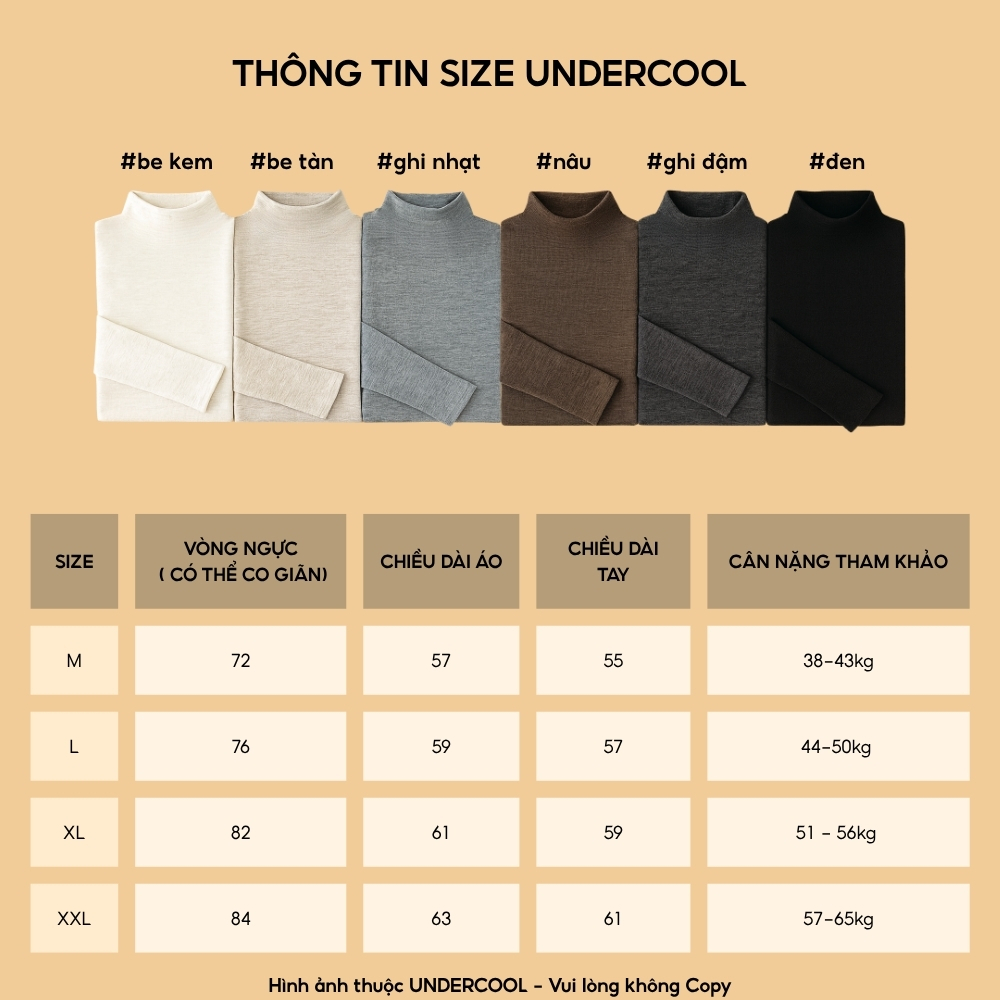 Áo giữ nhiệt cổ thấp UNDERCOOL - Cổ trơn, chất cotton muối tiêu dày dặn, dài tay, dáng ôm tôn dáng H393
