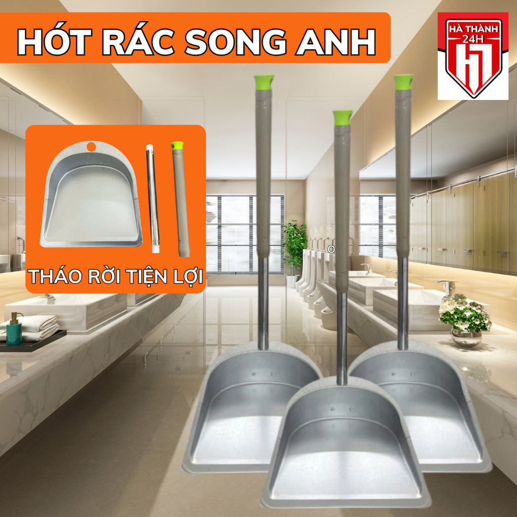 Hót rác inox cán dài Song Anh, xẻng hốt rác kim loại siêu bền dài 70cm dễ dàng lắp ráp
