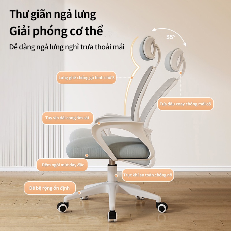 Ghế xoay văn phòng 360 độ cao cấp có gối, nệm mềm, tựa lưng lưới thông thoáng sạch sẽ | BigBuy360 - bigbuy360.vn
