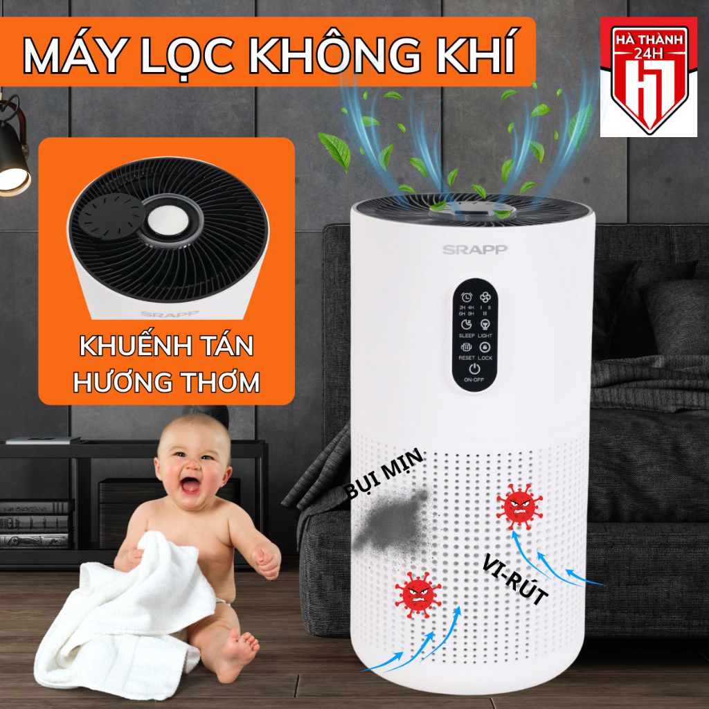 Máy Lọc Không Khí SRAPP SH-AP03 Lọc Sạch Bụi Mịn, Tiêu Diệt Vi Khuẩn Gây Hại, Bảo Vệ Sức Khỏe Gia Đình