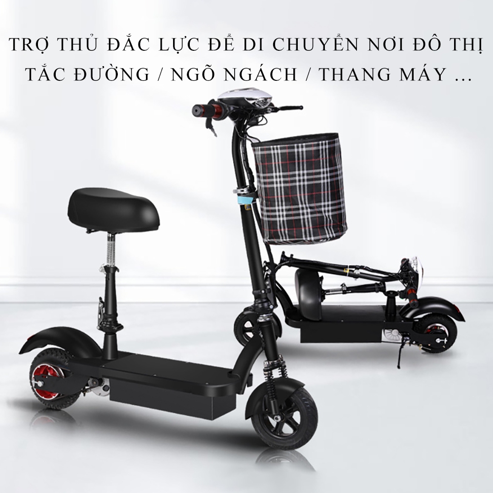 Xe điện mini E- SCOOTER phiên bản cao cấp gấp gọn, động cơ 120W, pin 4.5AH / 24V, tải trọng 80kg, tặng kèm giỏ đồ