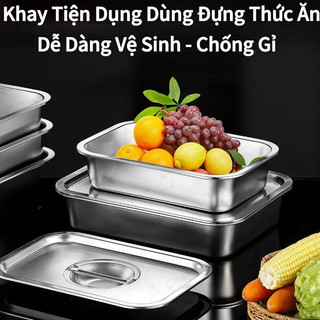 Khay inox được bo tròn góc có nắp Cao 7CM、10、15CM Chubby Chef Khay inox đựng thức ăn Khay buffet đựng topping