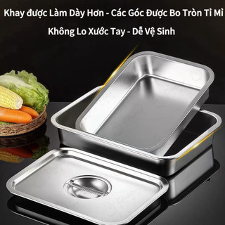 Khay inox được bo tròn góc có nắp Cao 7CM、10、15CM Chubby Chef Khay inox đựng thức ăn Khay buffet đựng topping
