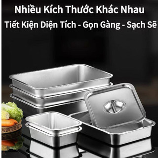 Khay inox được bo tròn góc có nắp Cao 7CM、10、15CM Chubby Chef Khay inox đựng thức ăn Khay buffet đựng topping