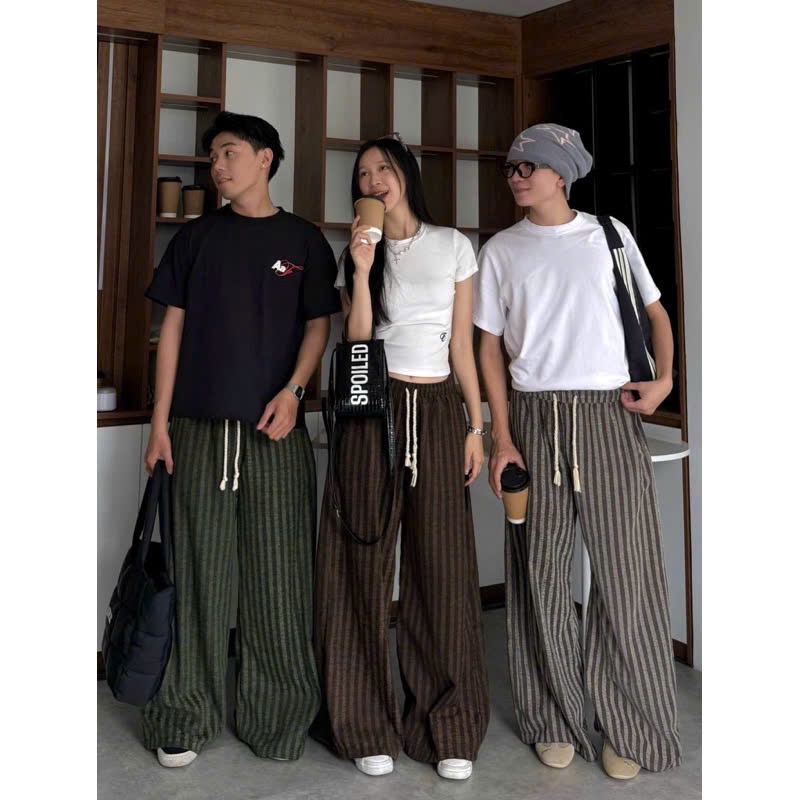Quần Ống Suông Nam Nữ Unisex Kẻ Sọc Chất Dạ Cao Cấp Mềm Mại Thoáng Khí Phong Cách Hàn Quốc Halley D28