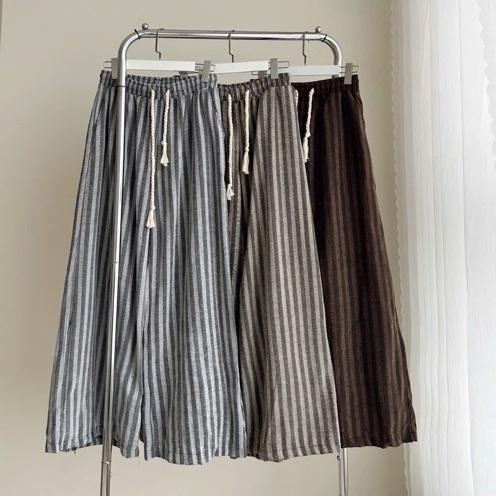 Quần Ống Suông Nam Nữ Unisex Kẻ Sọc Chất Dạ Cao Cấp Mềm Mại Thoáng Khí Phong Cách Hàn Quốc Halley D28