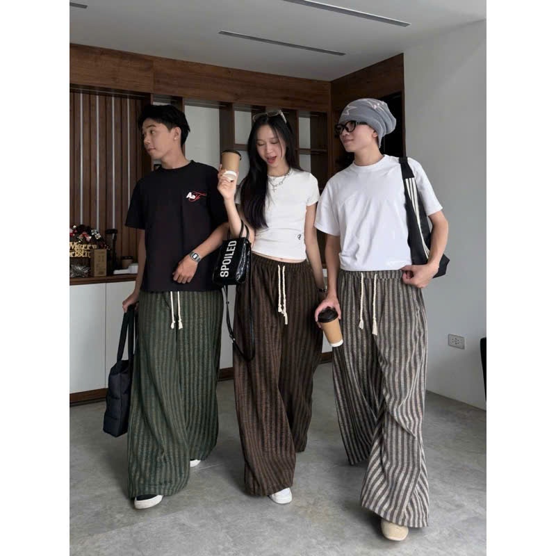 Quần Ống Suông Nam Nữ Unisex Kẻ Sọc Chất Dạ Cao Cấp Mềm Mại Thoáng Khí Phong Cách Hàn Quốc Halley D28